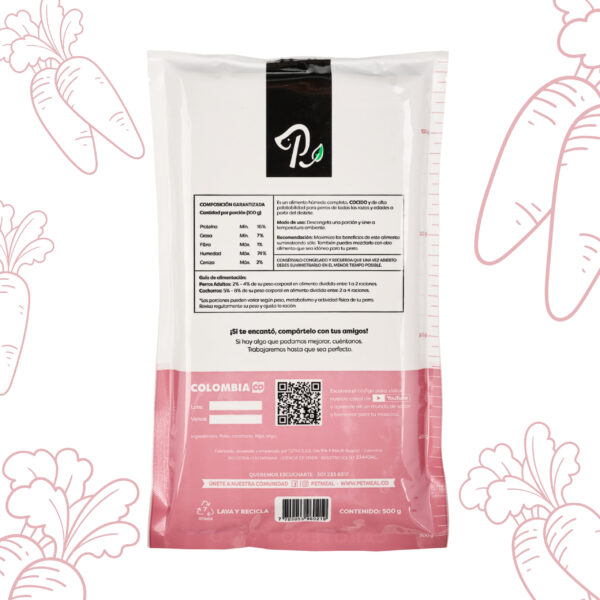 Petmeal Dieta Cocida Natural Perros – Caroteno Pollo (500 g) - Imagen 2
