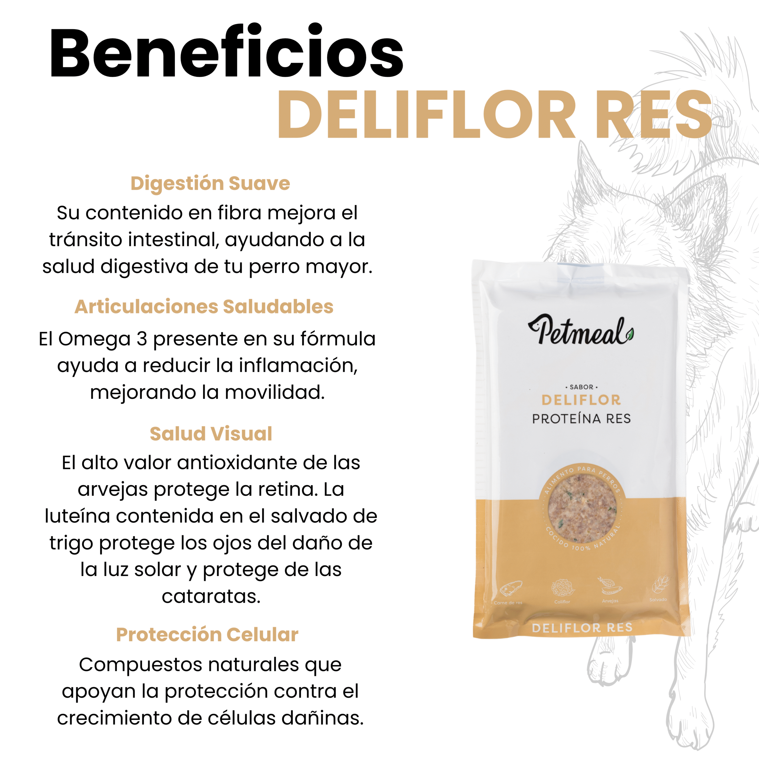 Petmeal – Dieta Cocida Natural Perro Deliflor Res con Coliflor, Arvejas y Salvado (500 g) - Imagen 3