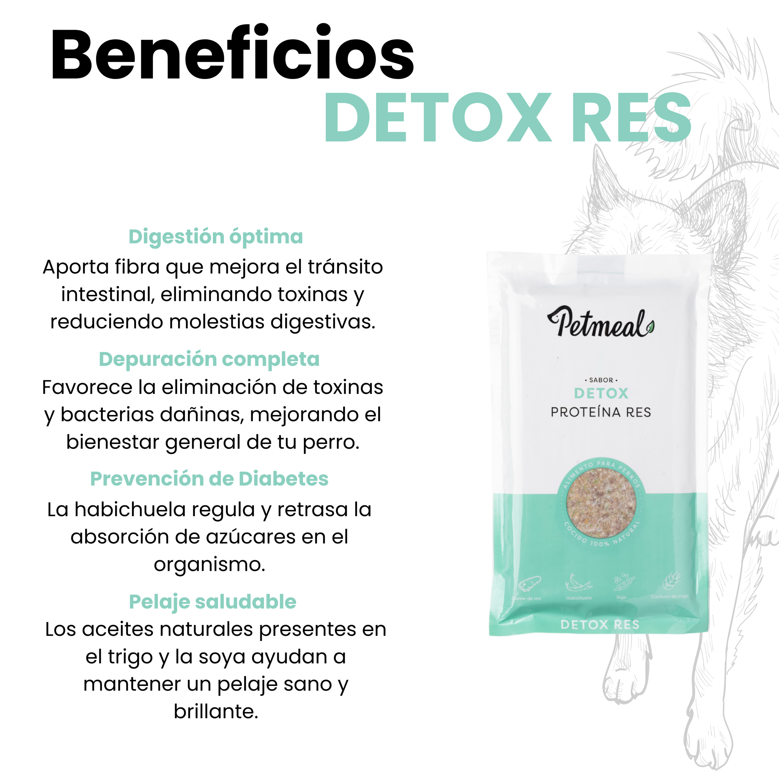 Petmeal – Dieta Cocida Natural Detox Res con Habichuela, Soja y Cuchuco de Trigo (500 g) - Imagen 3