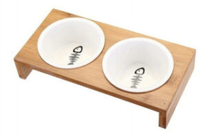 COMEDERO FISH DOBLE MADERA-CERAMICA