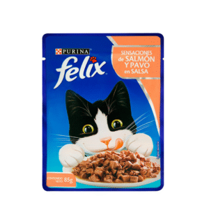 POUCH FELIX GATITO  SENSACIONES DE SALMON Y PAVO EN SALSA 85 GR
