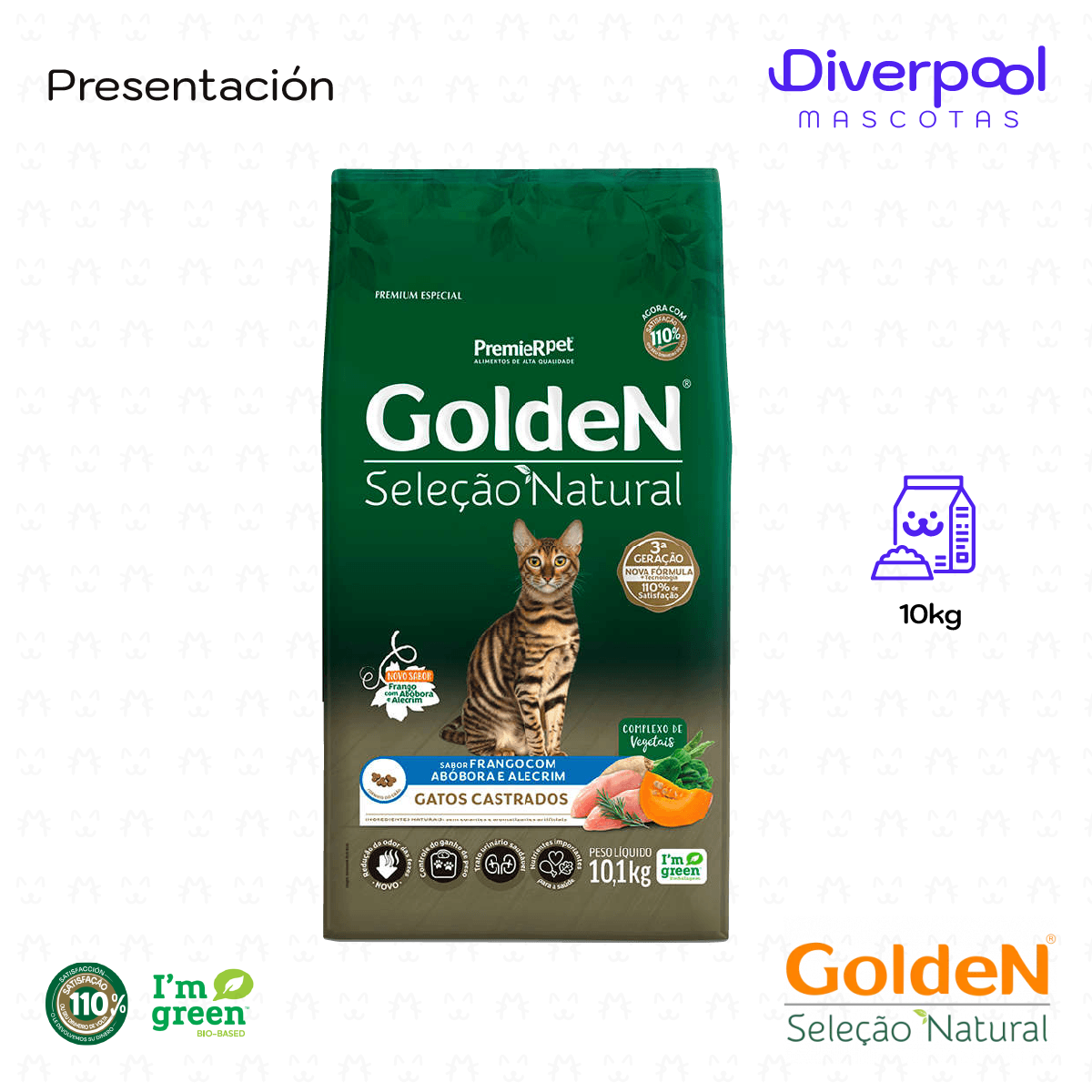 Golden Selección Natural Gatos Castrados con Sabor Pollo con Calabaza y Romero 10 kg - Imagen 2