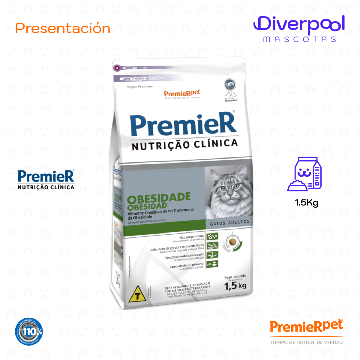 Premier Nutrio Clínica Obesidad Gatos 1.5 kg Nutrición Especializada para el Control de Peso en Felinos - Imagen 2