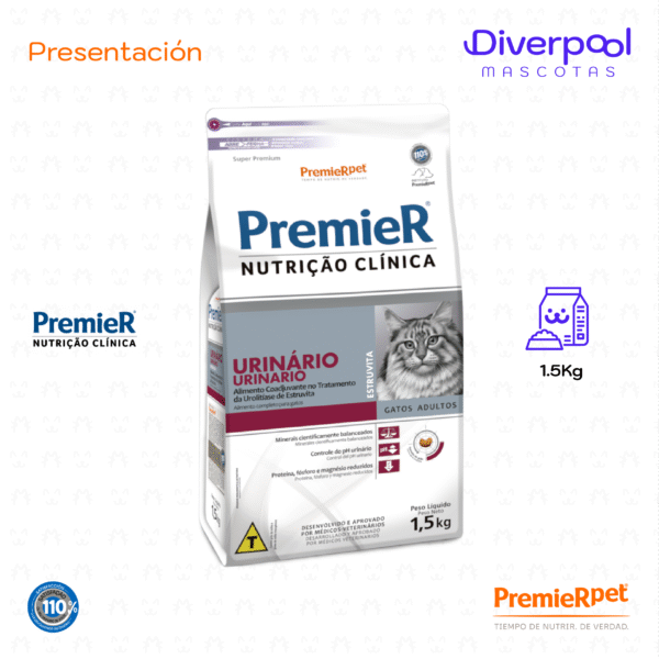 PREMIER Nutrio Clínica Urinario Estruvita Gatos 1,5 KG - Imagen 2