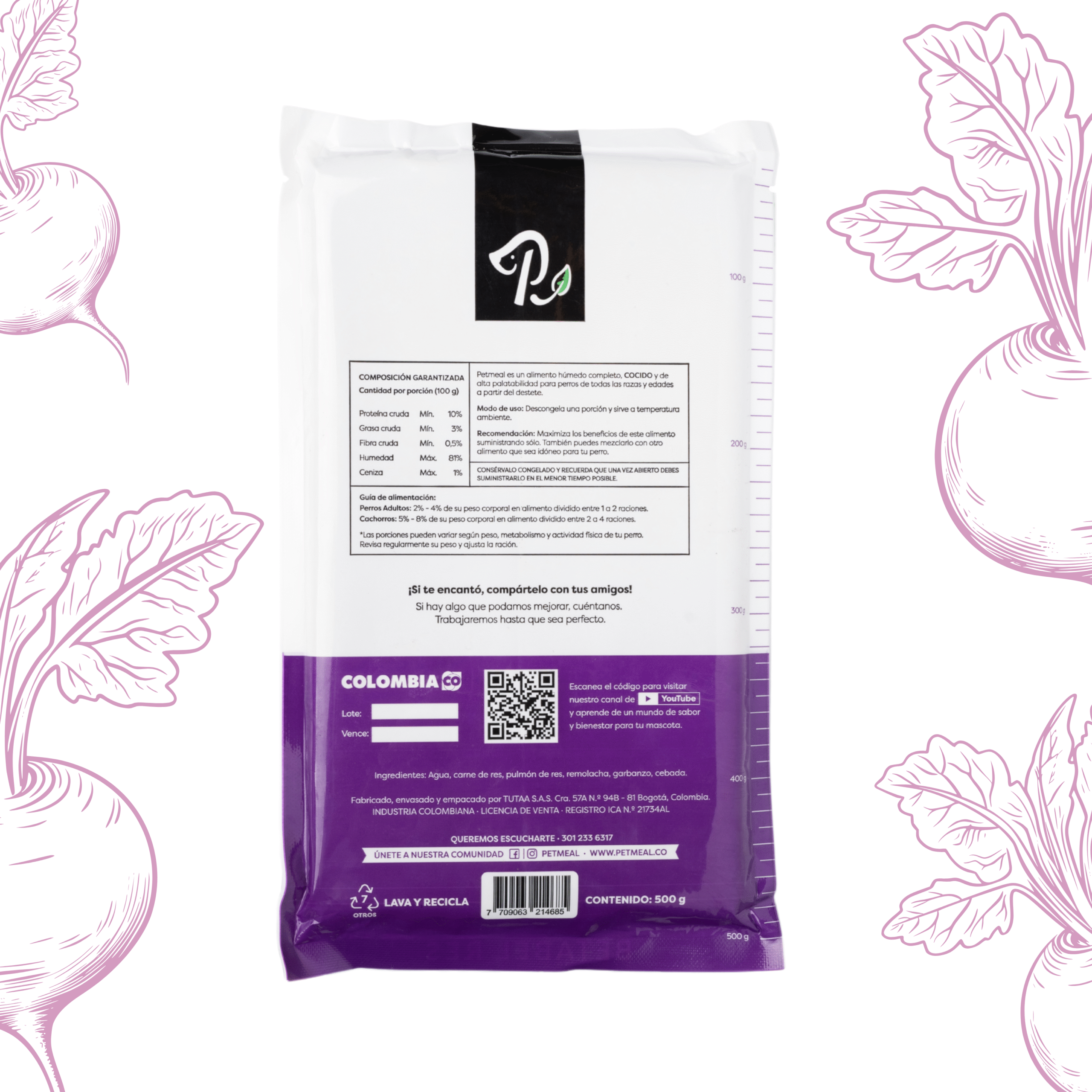 Petmeal – Dieta Cocida Natural Perro Betabel Res con Remolacha, Garbanzo y Cebada (500 g) - Imagen 2