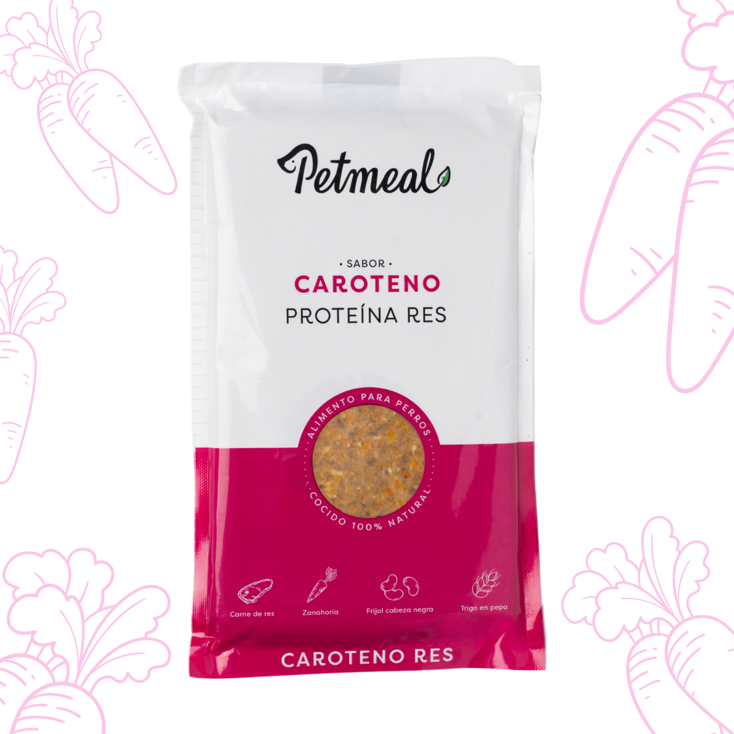 Petmeal – Dieta Cocida Natural de Res con Zanahoria, Caroteno y Fibra (500 g)