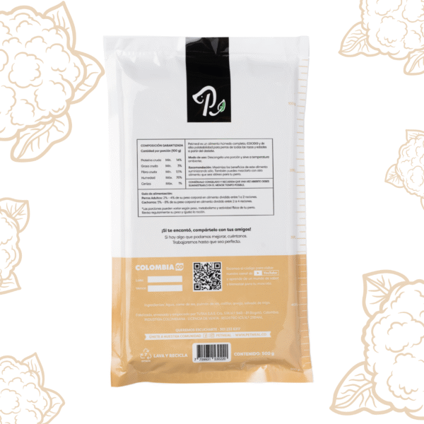Petmeal – Dieta Cocida Natural Perro Deliflor Res con Coliflor, Arvejas y Salvado (500 g) - Imagen 2