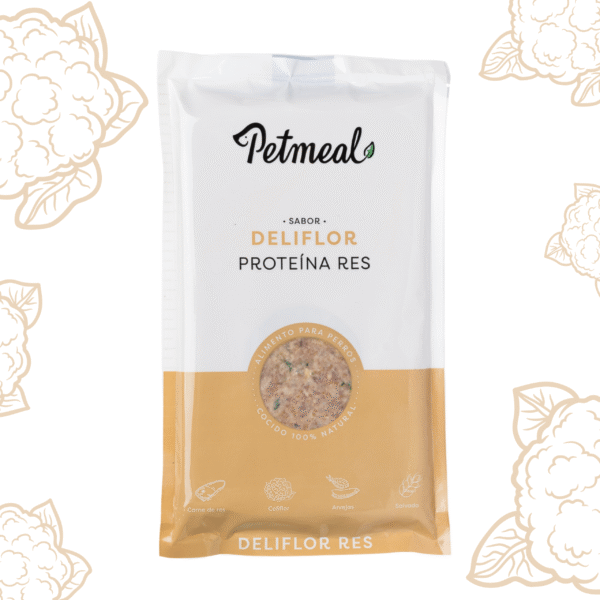 Petmeal – Dieta Cocida Natural Perro Deliflor Res con Coliflor, Arvejas y Salvado (500 g)