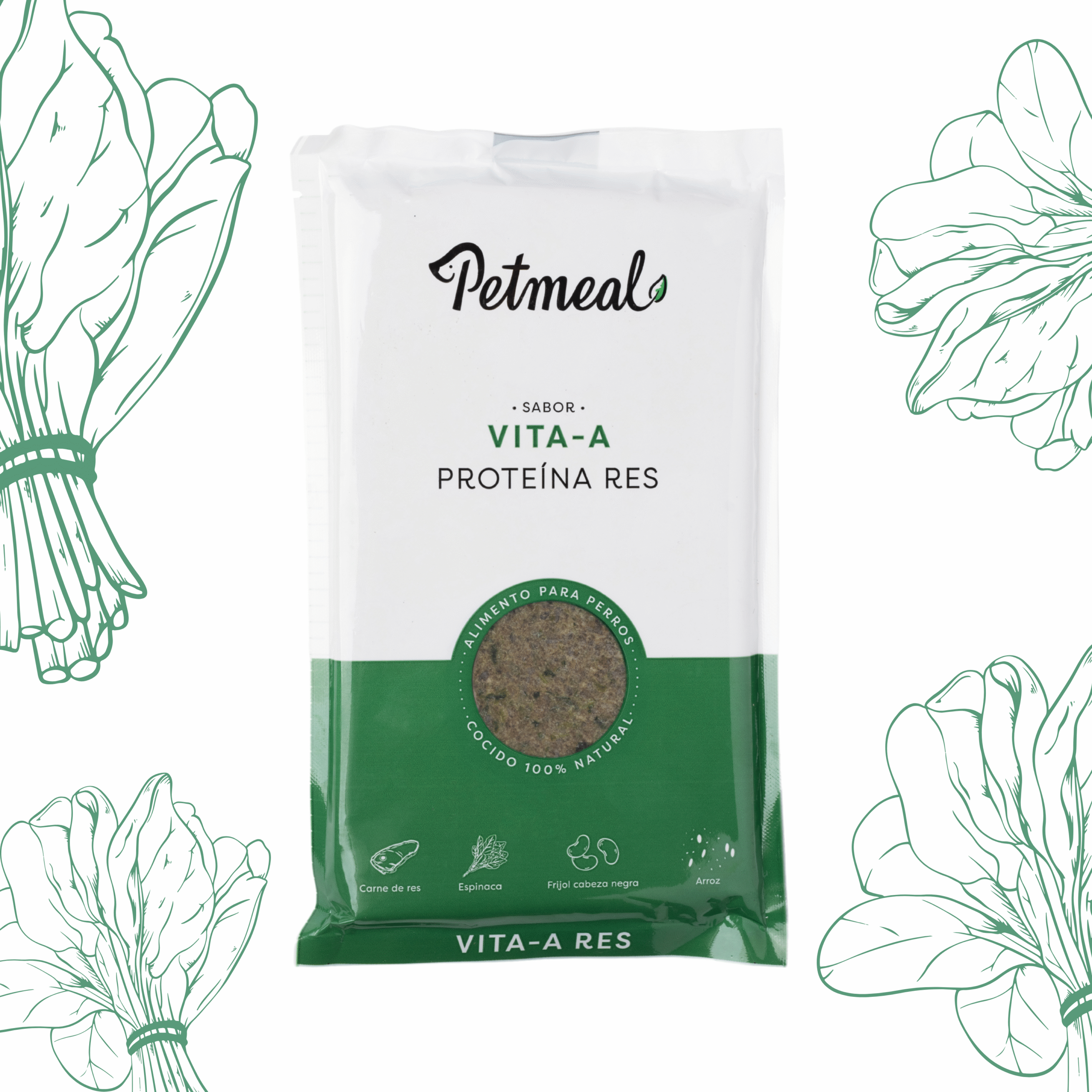 Petmeal – Dieta Cocida Natural Perro Vita A Res con Espinaca, Frijol y Arroz (500 g)