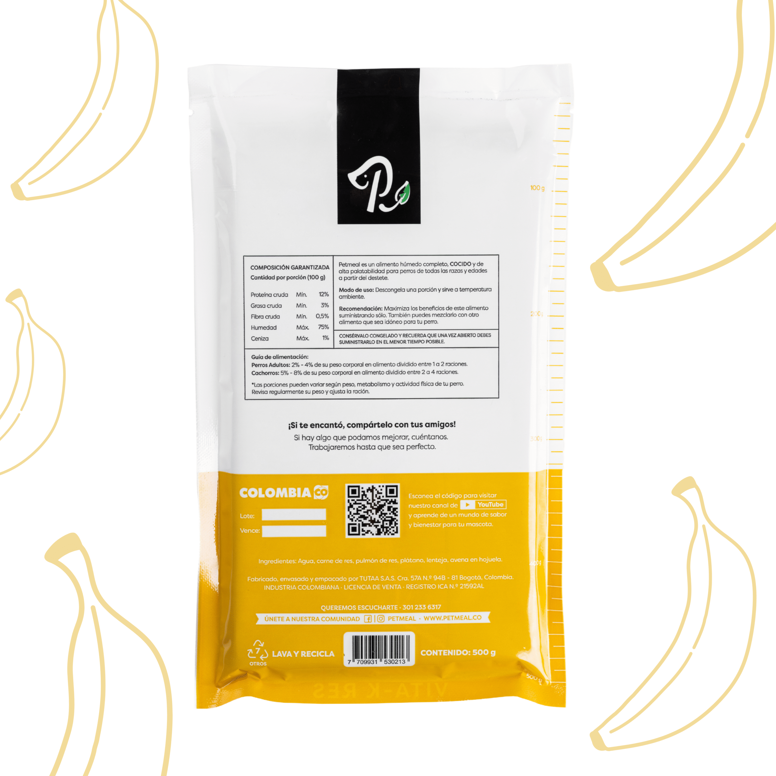 Petmeal – Dieta Cocida Natural Perros Vita K de Res con Plátano, Avena y Lenteja (500 g) - Imagen 2