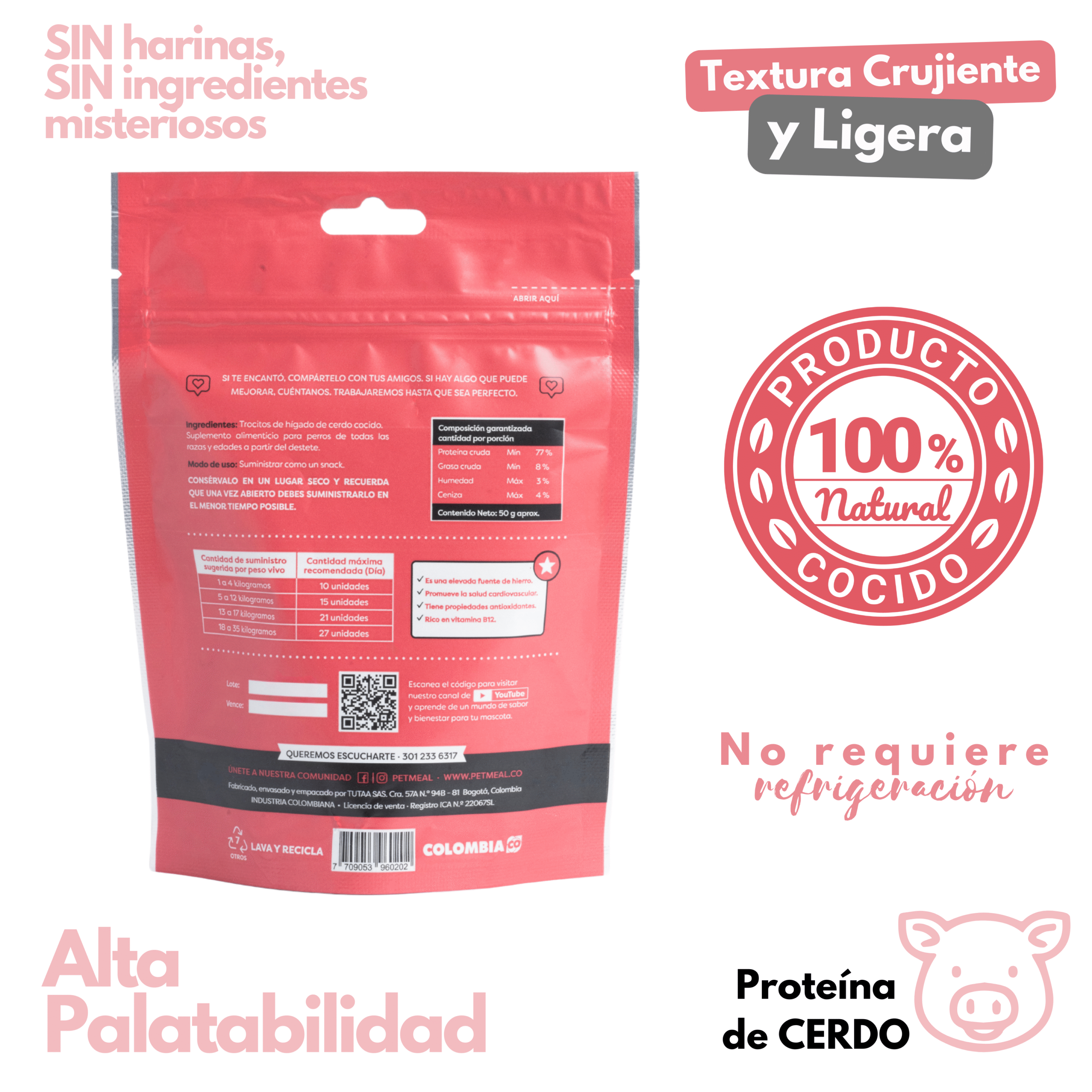 Petmeal Snack Liofilizado para Perros – Hígado de Cerdo Natural (50 g) - Imagen 2