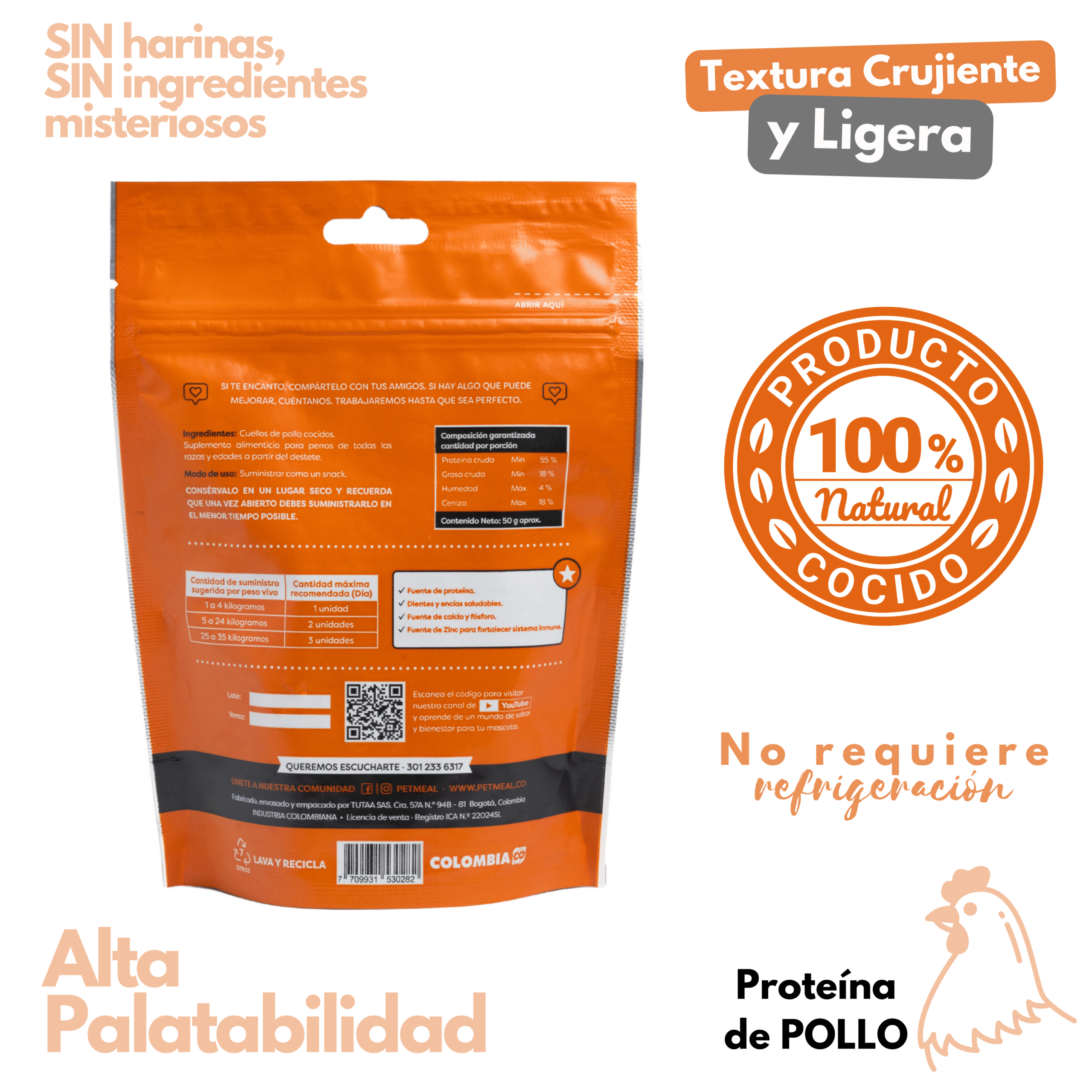 Petmeal Snack Liofilizado para Perros – Cuellos de Pollo Naturales (50 g) - Imagen 2