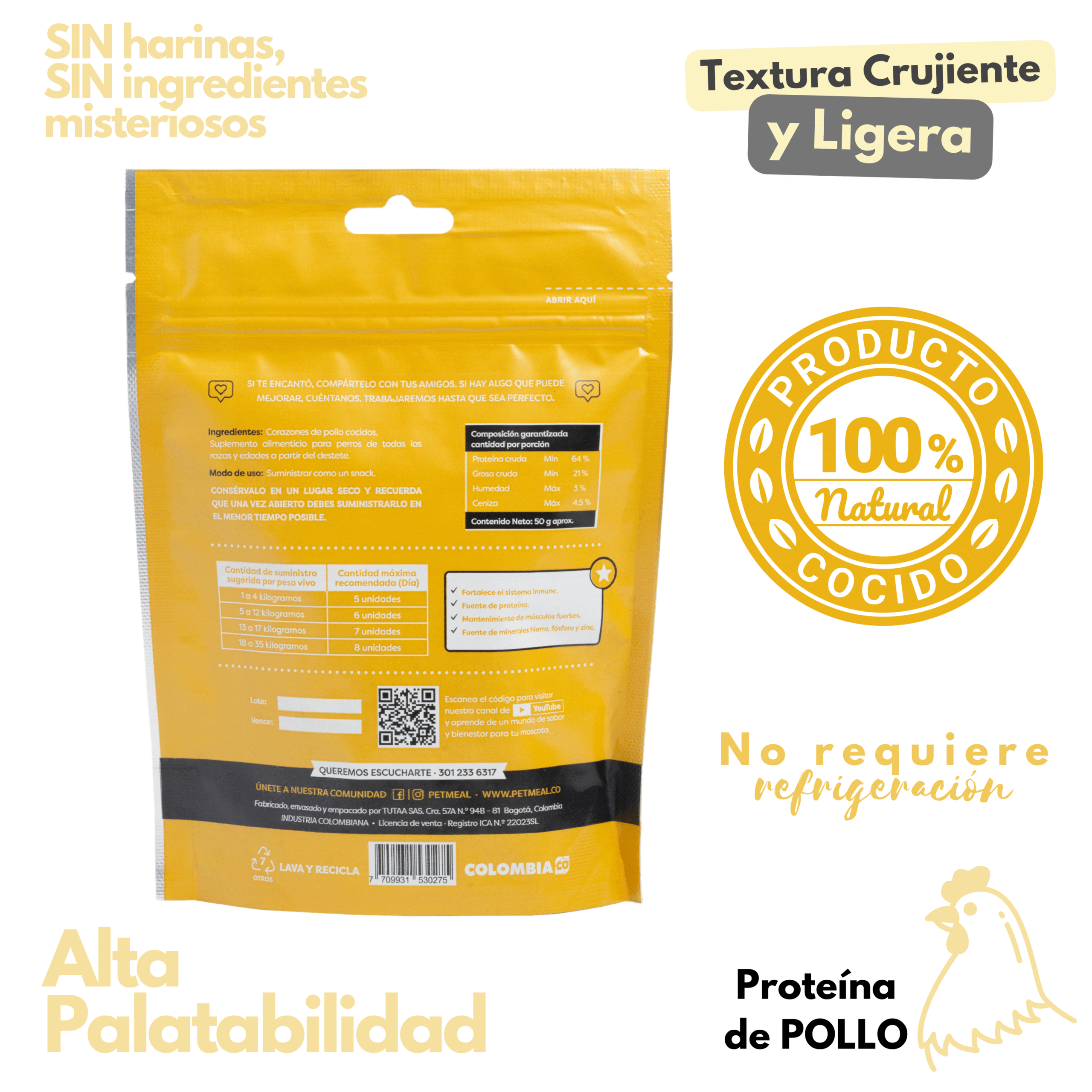 Petmeal Snack Liofilizado para Perros – Corazones de Pollo Natural (50 g) - Imagen 2