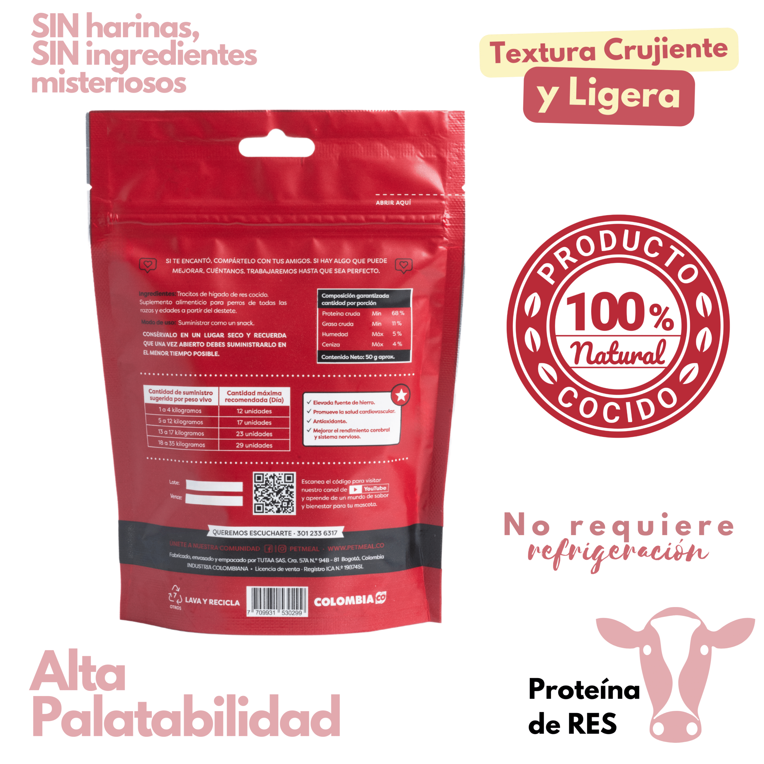 Petmeal Snack Liofilizado para Perros – Hígado de Res Natural (50 g) - Imagen 2