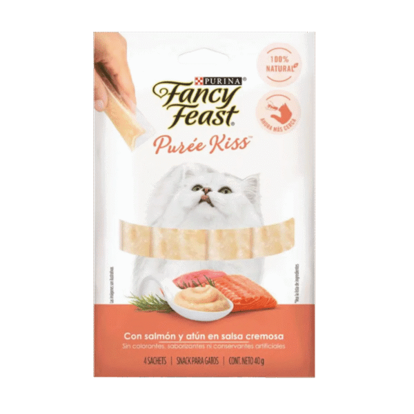 Snack líquido para gatos Fancy Feast® Purée Kiss con atún y salmón (4 SACHETS) PURINA