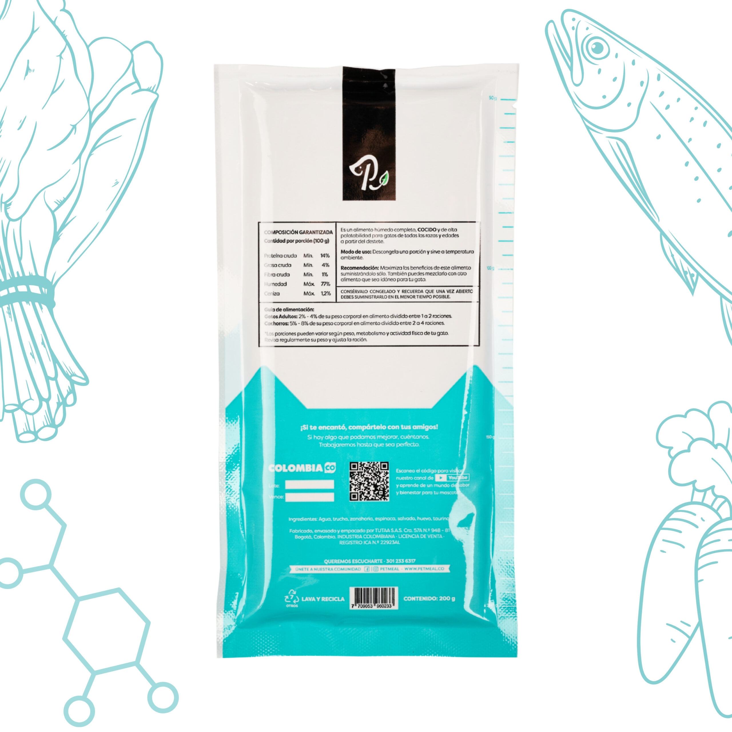 Petmeal Dieta Cocida Natural para Gatos – Trucha Vita T (200 g) - Imagen 2